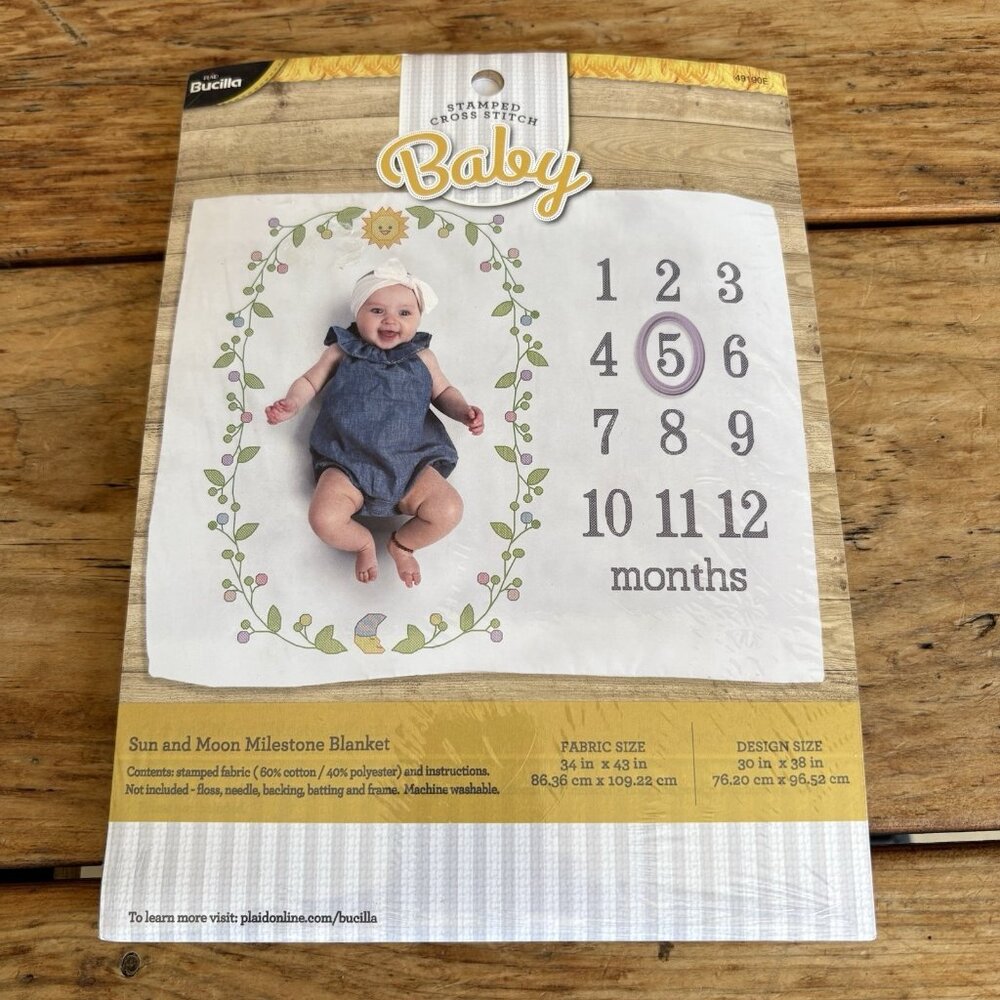 Bucilla Stitchery Kit Baby Milestone Blanket Sun and Moon